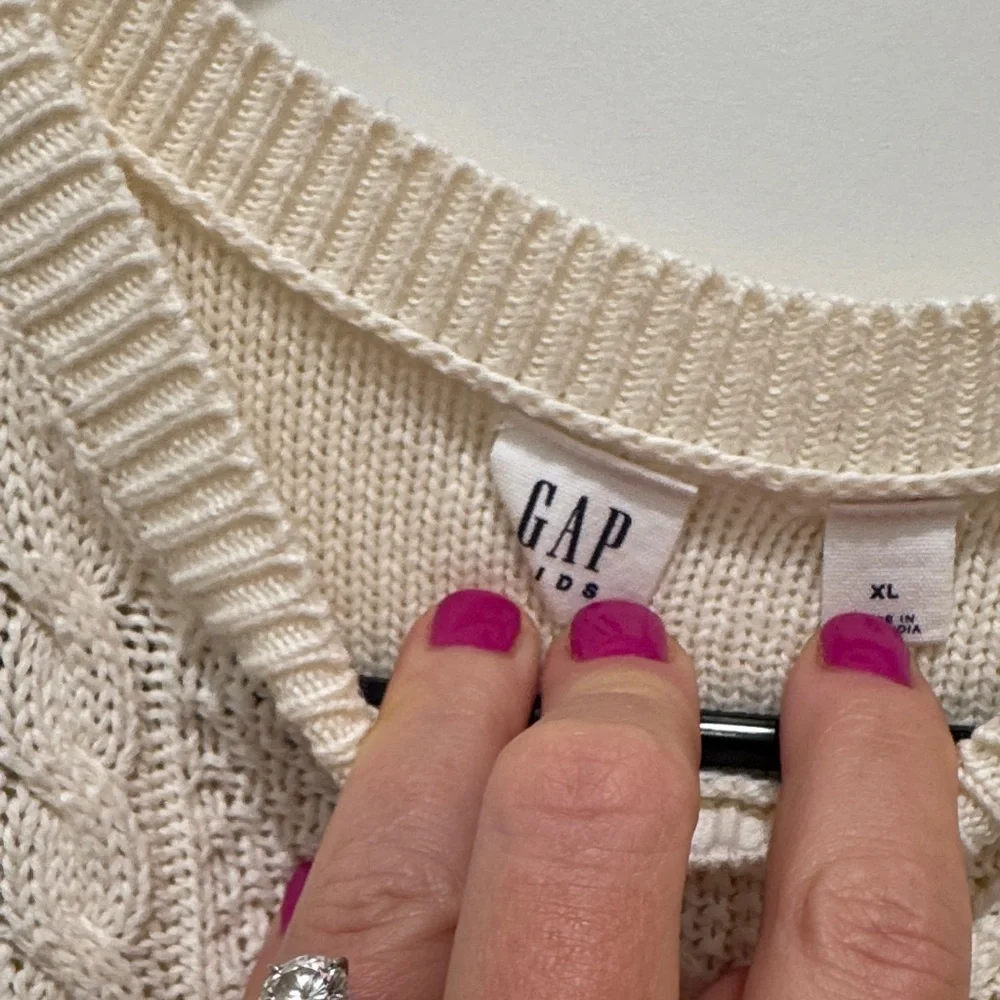 GAP Kids Ivory Cream Cable Knit Casual Long Sleeve Sweater Dress Youth XL